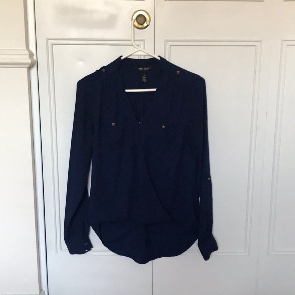 White House Black Market Chiffon Top Navy Blue